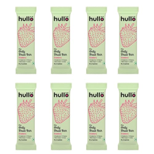 Image of Hullo The Only Fruit Bar - Strawberry Gift Box (Pack of 8 x 30g) | Healthy Snack Bar for Kids & Adults | Energy Bar No Added Sugar & Preservatives | Made with Strawberry, Banana, Black Grapes & Dates
