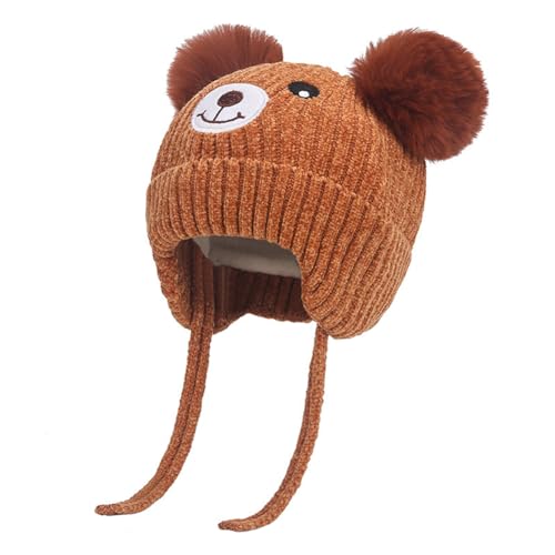 Baby Hat Cute Bear Soft Warm Cable Knit Beanie Toddler Fall Winter Hat Brown