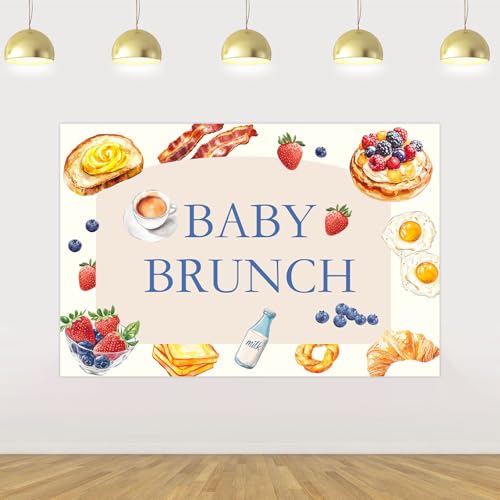 Sursurprise Baby Brunch Baby Shower Backdrop, 5x3FT Brunch Photography Background, Breakfast Food Party Supplies