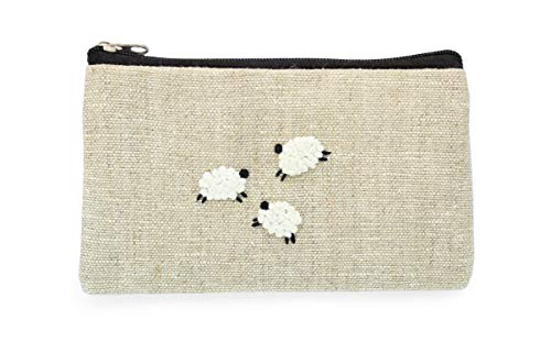 Embroidered sheep coin purse Small lamb wallet Linen zippered pouch for women Change wallet2
