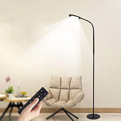 Tomshine Floor Lamp, Touch LED Floor Lamp 1500LM Stepless Dimming with Remote Control, 4 Colors Temperatures Standing Lamp with Gooseneck for Living Room Bedroom Office Reading Cover