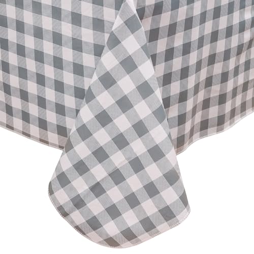 Image of Heavy Duty Vinyl Tablecloth with Flannel Backing Waterproof Oil-Proof Plastic Table Cloth Stain-Resistant Wipeable Rectangle or Square Table Cover for Indoor and Outdoor (Grey Checkered, 60x84 Inch)