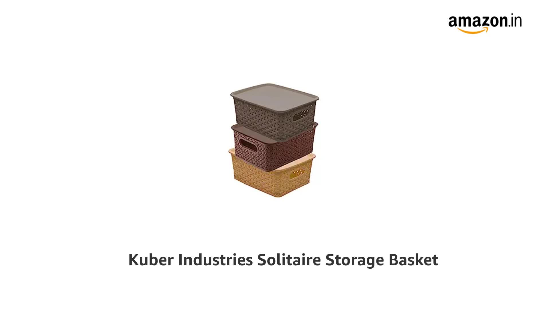 Kuber Industries Multipurpose Solitaire Storage Basket with Lid|Strong Plastic Material & Side Grip|Size Small 25 x 19 x 10.5,Pack of 3 (Multi)-CTLTC010898
