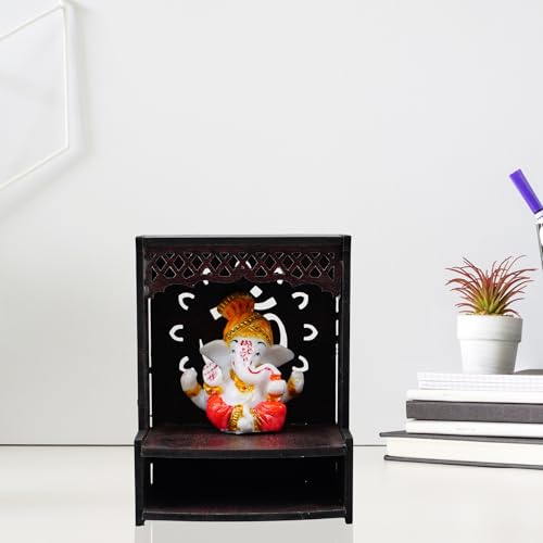 Image of EXPLEASIA Pagadi Ganesha Idol with Wooden Om Temple with Rakhi for Home mandir| car Dashboard| Gift Items | Festival Item| showpiece| Temple Decor