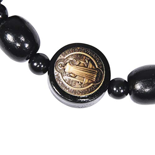 Catholica Shop - Catholic Religious Wear Elasticated Saint Benedict Bracelet Wooden Beads Decade Rosary Stretchable Bracelet for Men and Women2