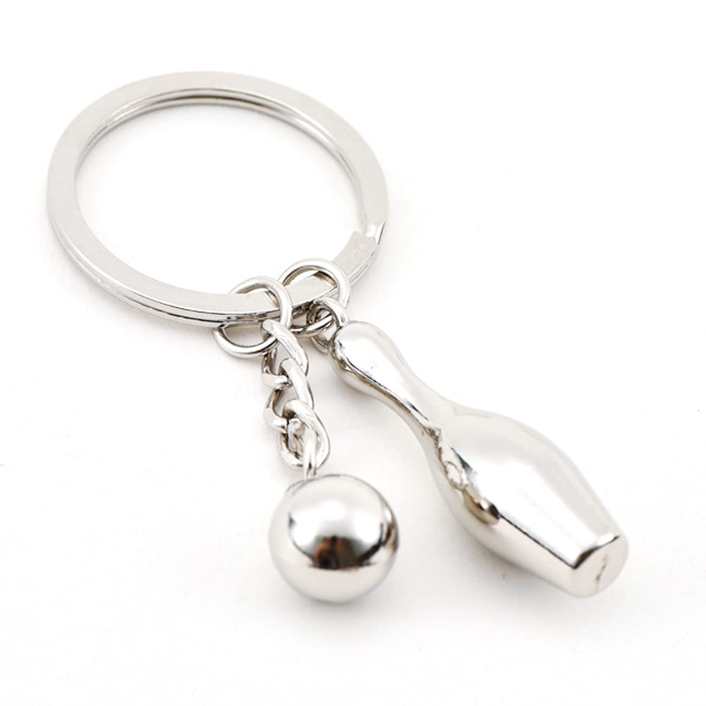Arfuka Unisex Silver Keyring Metal Bowling Keychain Sport Key Chain Keyring, Christmas/Birthday Gift For Men And Women