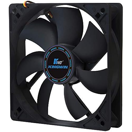 Kingwin 120mm Silent Fan for PC Cases, CPU Coolers, Mining Rigs – Quiet Computer Cooling Fan with Long Life Sleeve Bearing, High Airflow Ventilation – Black CF-012LB