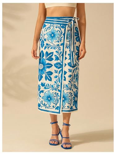 Verdusa Women's Floral Print Long Wrap Skirts Vintage Tied High Waisted Midi Skirt3