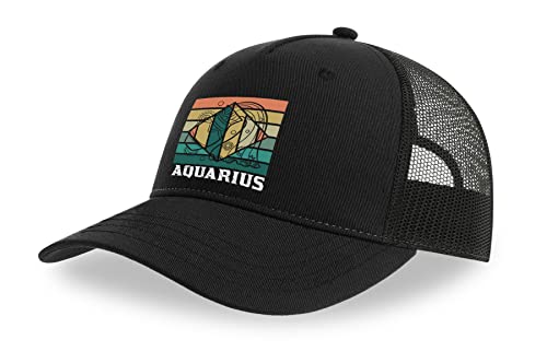 Casquette de camionneur Aquarius en coton noir ajustable avec visière courbe et filet aéré