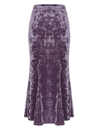 Hularka Womens Elegant Velvet Fishtail Skirt Elastic High Waist Vintage Bodycon Midi Mermaid Skirt3
