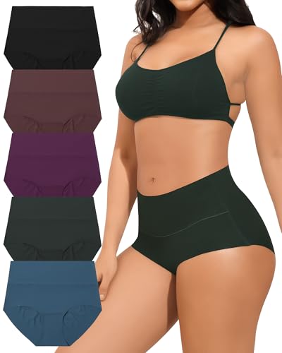SECRET AROMA Lot de 5 Culottes sans Couture Femmes Taille Haute sous-vêtements Slip Elasticité Hipster Femme S-XXL