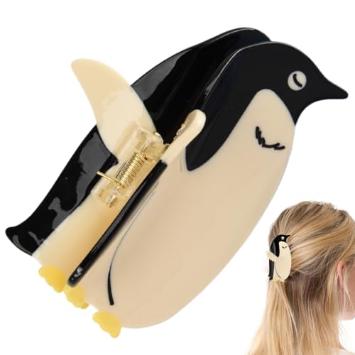 Pinza para el pelo con forma de garra de pingüino, bonito diseño de mascotas, acetato blanco y negro, accesorio de personalidad interesante, elegante agarre decorativo, pasador temático de animales
