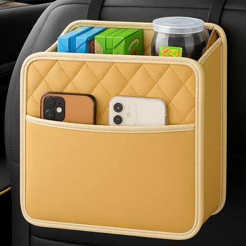 Image of Soko 1PC Car Caddy Back Seat Organizer, PU Leather Multi-Compartment Foldable Storage Bag, Space Saver Hanging Trash Bag, Foldable Garbage Utility Holder For Cars, Automobiles, SUV -Beige