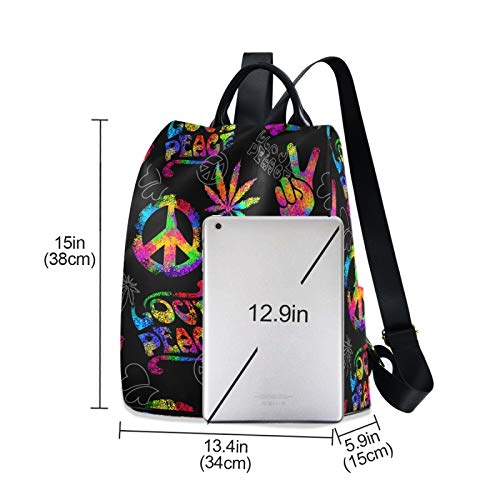 Image of ALAZA Rainbow Peace Love Sign Gesture Backpack Purse for Women Anti Theft Fashion Back Pack Shoulder Bag