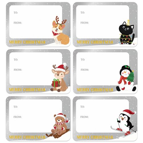 120 Étiquettes Cadeau Noël Décoration Sticker Autocollant Emballage Cadeau (Argenté)
