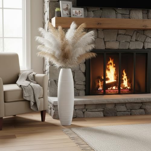 Image of Tall Floor Vase, 27.5 inches (70cm, 2.3FT) Floor Vase Sturdy and Luxurious,Tall Vases for Country Home Decor, Living Room, Resin White Vases