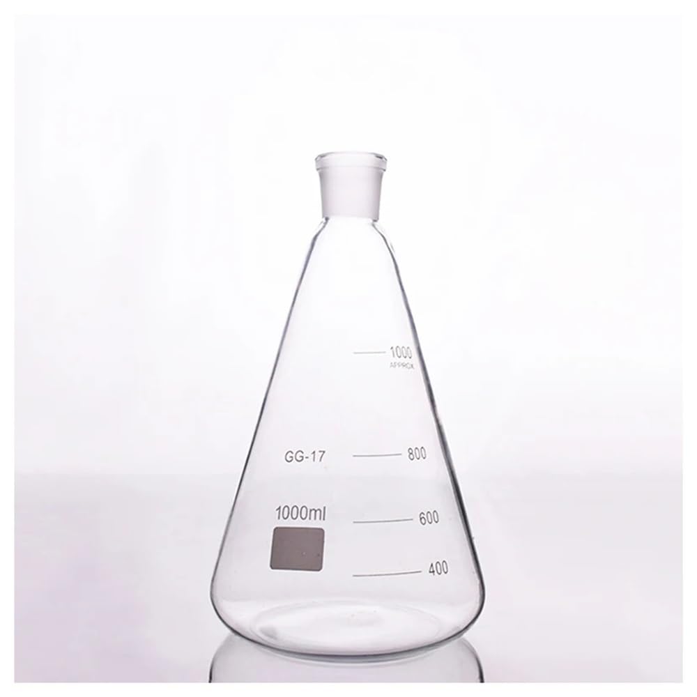 Matraz cónico con boca esmerilada estándar, capacidad 1000 ml, junta 24/29 Erlenmeyer con marca de verificación