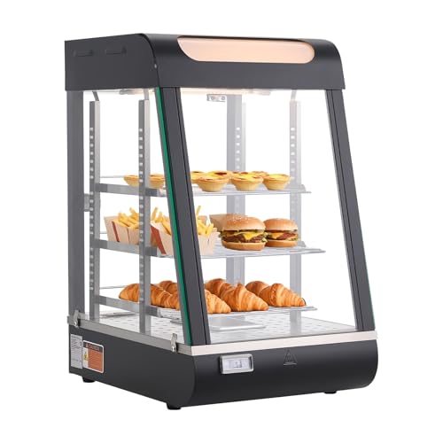 VEVOR Vitrine Chauffante à 3 Niveaux, Présentoir à Chaud 800 W, pour Présentation Hamburger Pizza Pain Poulet Frit, Grande Capacité 57 L, Chauffage Vapeur...