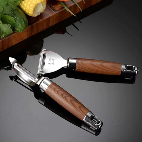 Image of 2 Pcs Vegetable Peeler Set with Sharp Stainless Steel Blades and Wooden Handles, Multi Function Fruit and Kitchen Peeler for Potatoes, Carrots, Cucumbers, Pumpkins and Everyday Food Preparation