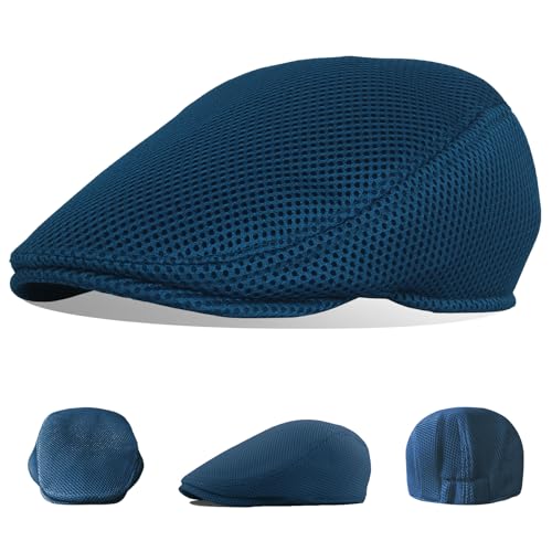 Image of meioro Men's Mesh Flat Cap Summer Breathable Newsboy Hats Beret Ivy Cap Gatsby Irish Cabbie Driving Hat Full Head Wrap