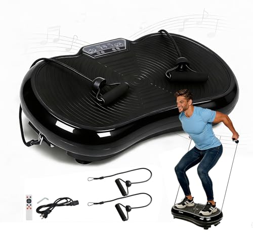 SUPER DEAL Pro Vibration Plate Exercise Machine - Whole Body Workout Vibration Fitness Platform Fit Massage Workout Trainer w/Loop Bands + Bluetooth + Remote, 99 Levels (Black)