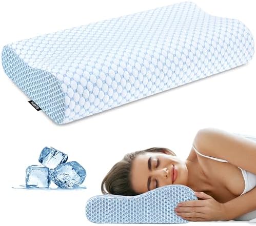 Cervical Pillow for Neck Pain Relief, Contour Memory Foam Pillows for Sleeping, Ergonomic Pillow Cooling Pillow Bed Pillow Neck Support for Side Back Stomach Sleepers (Blue)