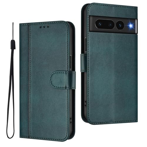 Custodia per Google Pixel 7 Pro Cover con Slot CartaSupporto Visuale Antiurto Chiusura Magnetica Protective - Scuro verde pelle