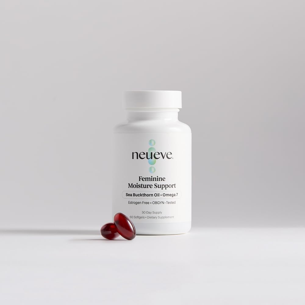 NeuEve Feminine Moisture Support Supplements with Sea Buckthorn Oil, Omega-7 for Vaginal Dryness, pH Balance & Moisture | 60 Vegan Softgels | 1-Month Supply