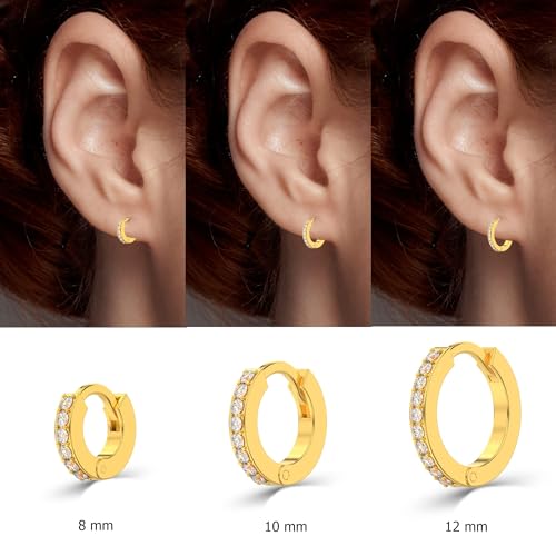 Image of TRUESILVER ACPL 925 Sterling Silver BIS Hallmarked CZ Huggie Hoop Earrings for Women & Girls | Hypoallergenic Small Sleeper Hoop Earrings | Minimal Daily Wear Silver Hoops 8MM 10MM 12MM