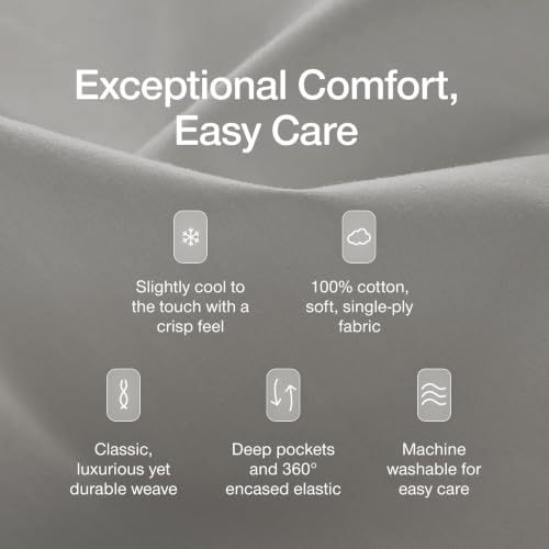 Image of Coop Home Goods Cotton Percale Bed Sheet Set King, Dove Grey, Crisp 100% Cotton Sheets for Hot Sleepers, Breathable Deep Pocket Queen Sheets and Pillowcase Set, Oeko-TEX Certified