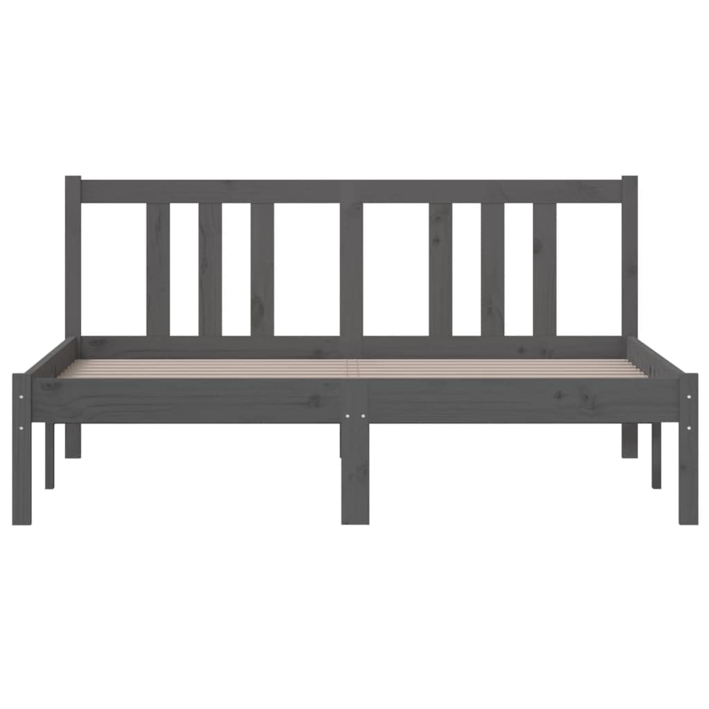 Lite drewno sosnowe Nowoczesna sypialnia 135x190 cm Szary | Rama łóżka podwójna 135x190 cm szara lite drewno sosnowe z zagłówkiem stabilna