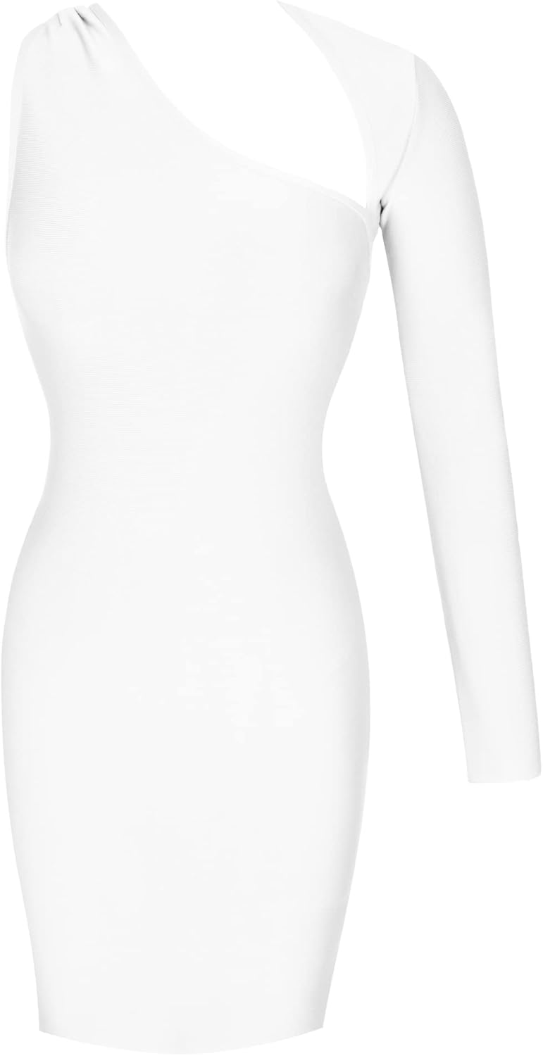 Maketina Womens One Shoulder Backless Long Sleeve Bandage Dresses Club Party Bodycon Dress - Image 6
