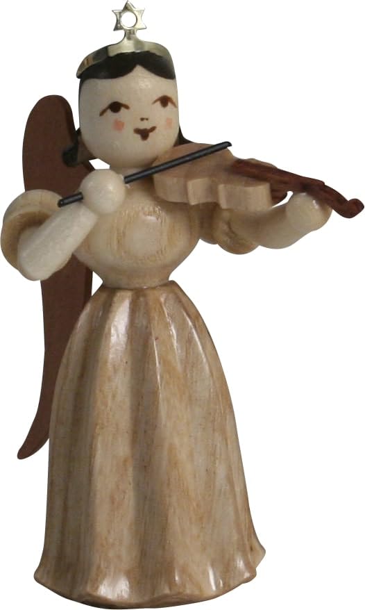 Ange musicien violoniste en bois naturel figurine plissée