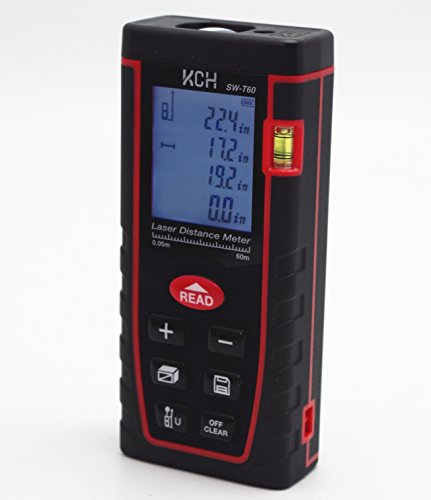 TestHelper SW-T60 Laser Distance Meter 60M/197ft/2362in Handheld Mini Measure Finder Diastimeter with Function of Self Calibration (7 Key 60M/197ft)