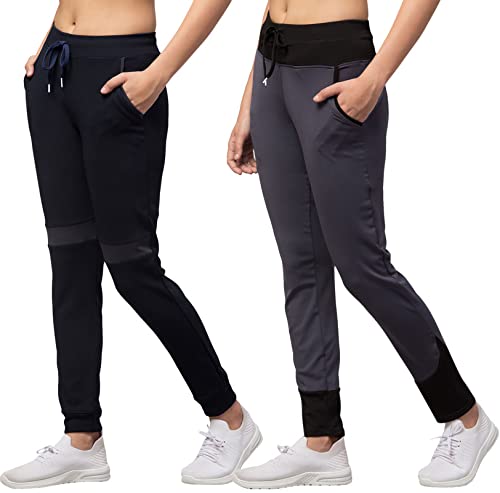 Image of BLUECON Women's Slim Fit Polyester Trackpants (Combo Pack of 2)