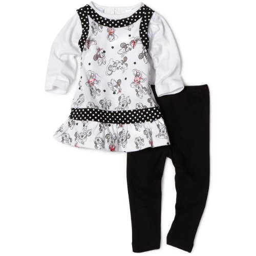 Disney Baby Girls' Minnie Printed Top and Skinny Pants, White, 24 Months