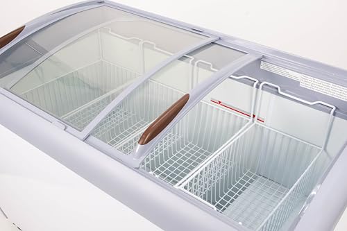 Image of Frigidaire Commercial Chest Freezer for Ice Cream and Frozen Foods, Store Displayer, Glass Top Storage Case, 9 Cu. Ft. Bin, Rolling Caster Wheels, Adjustable Temperature, Energy Efficient Cooling