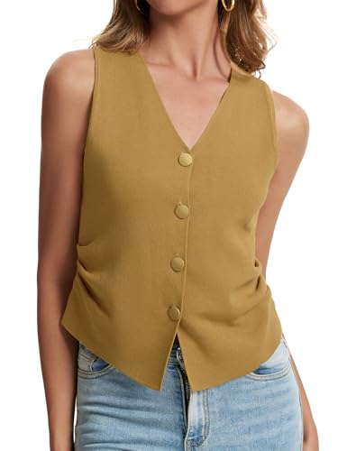 Image of Sweater Vest Women Dressy Button Up Knit Sleeveless Tank Tops Work Business Casual Outfits Summer