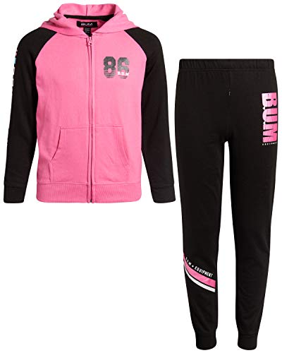 B.U.M. Equipment Girls 2-Piece Performance Fleece Jogger Set with Zip Up Hoodie, Shocking
