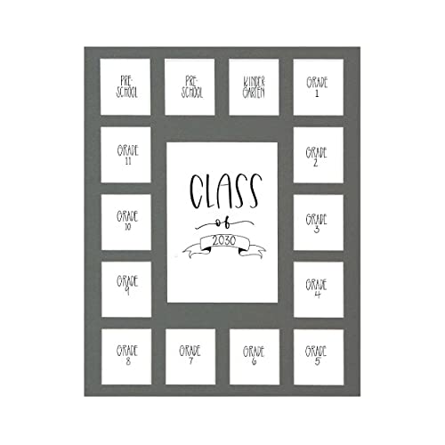 Image of Rustic Red Door Co. RRD Class of 2030 Photo Mat (11 x 14) - Photo Collage Picture Frames Mat for School Pictures School Picture Frame Pre-K to 12 Mat - No Frame Grey Photo Mat (15 Photos)