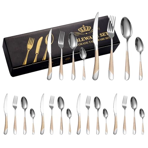 La Mejor Lista de Kostlich , listamos los 10 mejores. 45 Paquete de 24 vajilla de acero inoxidable, cubiertos de acero inoxidable resistente con tenedor, cucharas, cuchillo de filete, apto para lavavajillas (plateado y dorado)