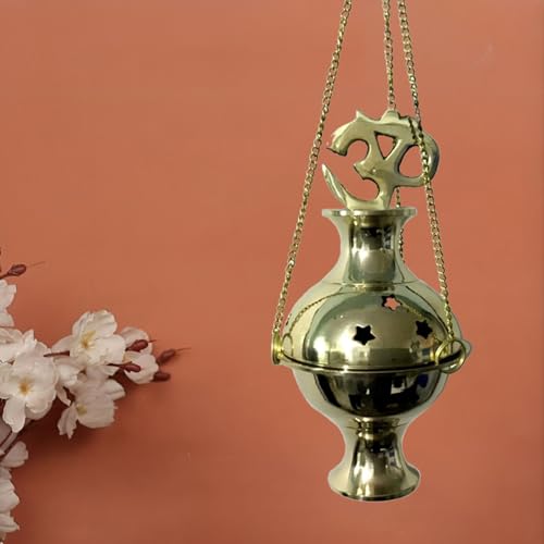 Vrinda-Brass-Hanging-CenserCharcoal-Incense-Burner-Traditional-Aromatherapy-Tool-for-Home-Meditation-Spaces-Beautiful-Hanging-Design-Om-Design-4-High-Gold