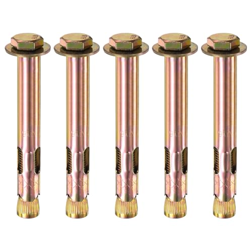 Image of M METERXITY 5-Pack Hex Expansion Bolt, M12x120mm Colored Galvanized Iron-Carbon Steel External Hex Expansion Bolts, Anti-Corrosion Metal Bolt for Concrete /Dry Brick /Block Walls