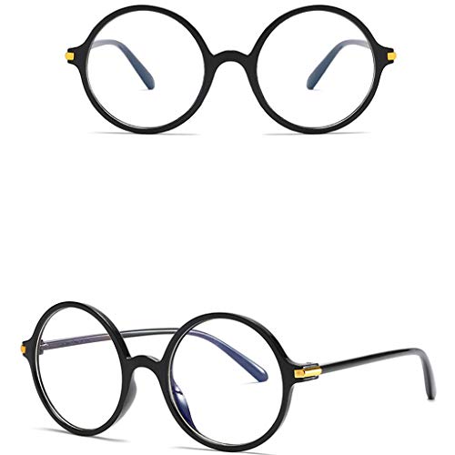 Fxbar,Fashion Blue Light Blocking Glasses Round Cute Fake Eyeglasses Tablet Reading/Phones Glasses for Women Men (Black)