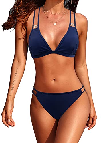 NLAND Mujer Bikinis Brasileños De Tanga De Cintura Baja Trajes Halter Sexy Sólido Bañador Dos...