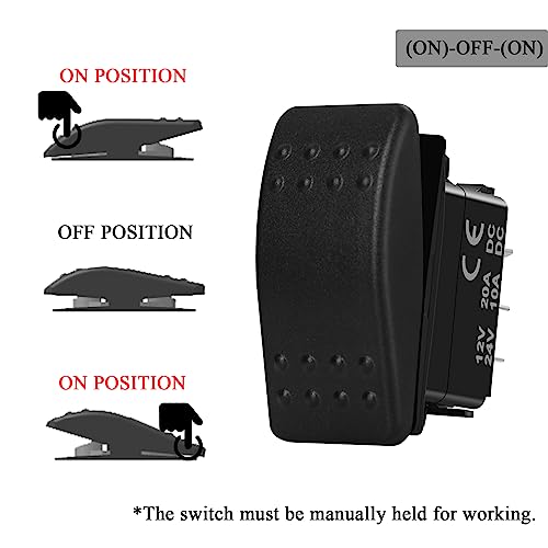 Image of 12V /24V DC Reverse Polarity Switch 6P (ON)-Off-(ON) 3 Way Momentary Rocker Switch Non-Light DPDT Marine Toggle Switch for Car Boat Pontoon Polaris Golf Cart UTV Dashboard Replacement Waterproof IP68