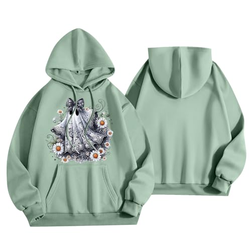 Halloween Hoodies for Women 2025 Fall Fashion Long Sleeve Cute Ghost Graphic Lightweight Hoodie with Pockets