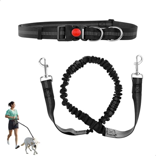 Guinzaglio Mani Libere per Cani, Cintura in Vita Regolabile e Guinzaglio per Cani Allungabile a Doppia Maniglia Addestramento per di Taglia Grande, Media e Piccola - Nero