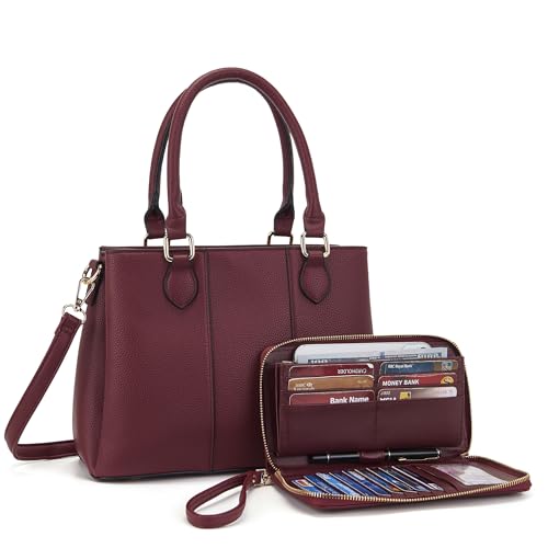 Image of Qiyuer Purses and Wallet Set for Women Satchel Handbag Tote Bag | 3 Zippered Compartments,Pebble PU leather,Multi-slot design,Everyday commuting
