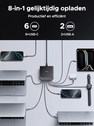 UGREEN USB C Charger 200W GaN Power Adapter 8-Port Desktop Charging Station PD snellader 100W oplader meerdere ondersteunt PPS compatibel met MacBook Pro/Air M4, iPhone-serie, Galaxy-serie, enz. - Afbeelding 5